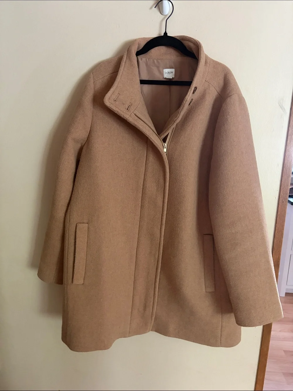 J.Crew Factory Button Neck City Coat Heather Acorn Wool Blend Size 16